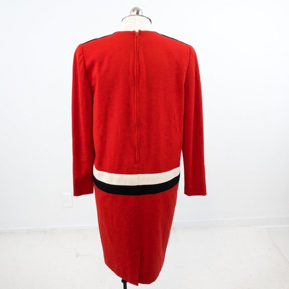 Vintage 80s 10 Wool Colorblock Stripe Dress Red - Picture 4 of 11